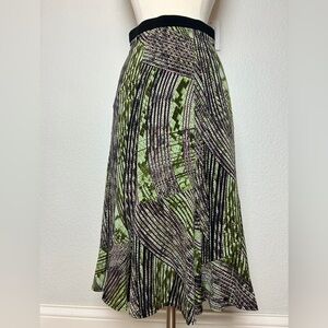 PAP Milano Midi Skirt Womens 12 Green Purple Geometric Lined Flare Made In Italy